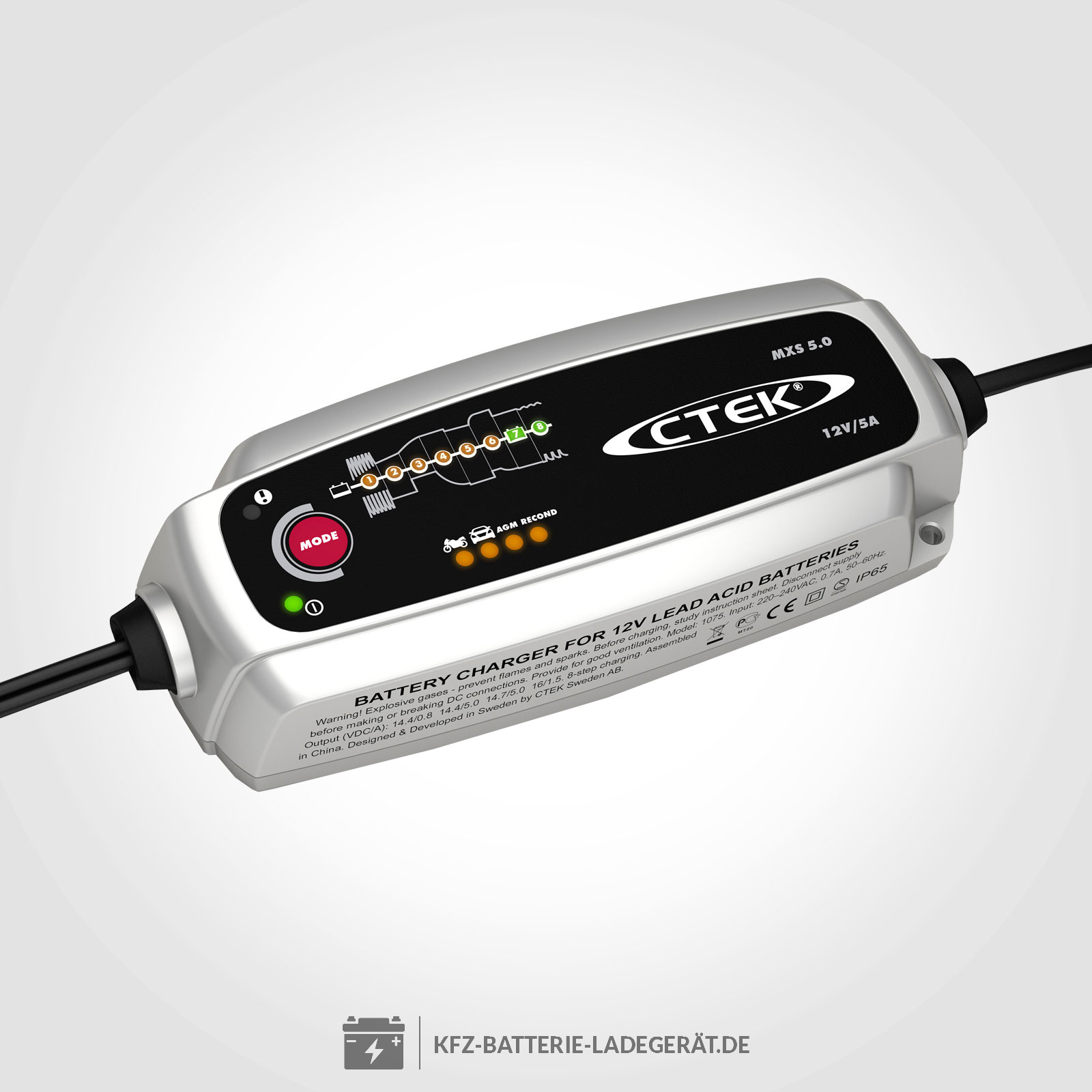 CTEK MXS 5 Plus Ladezustandsanzeige mit Batterie-Klemmen