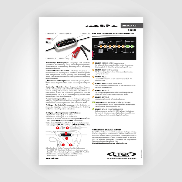 CTEK Set Ladegerät MXS 5.0 + Ladekabel mit Ösen M8 und LED Batterie Statusanzeige