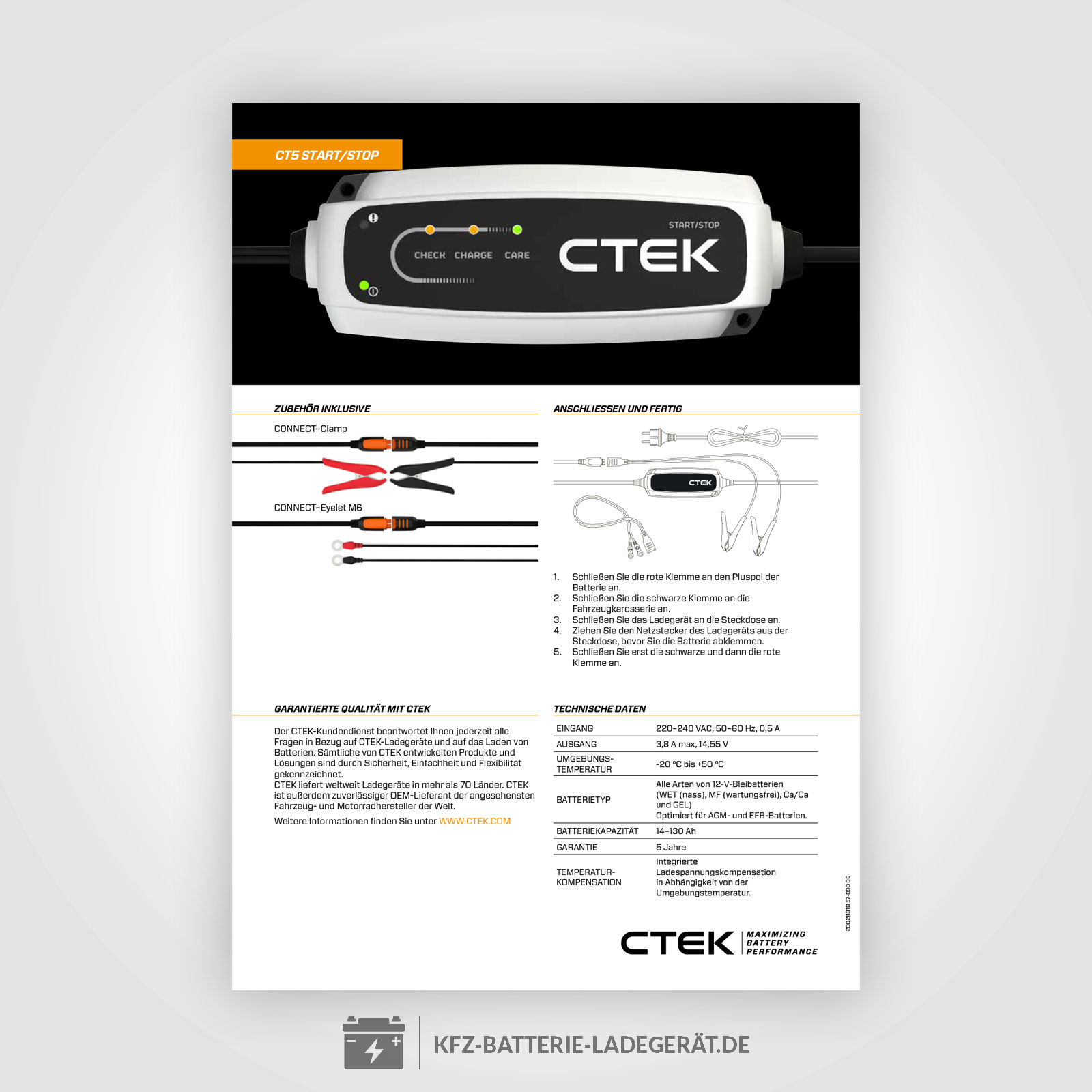 CTEK CT5 Start-Stop Ladegerät für 12 Volt Batterien mit Start / Stop  Anwendungen
