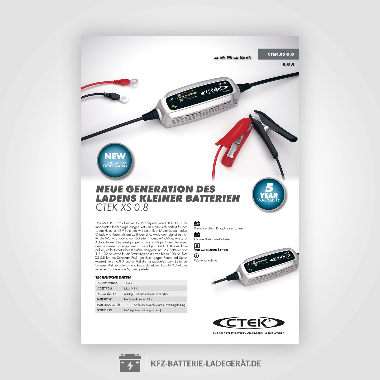 Ctek Batterieladegerät XS 0.8 (12 Volt) - 1ClassAdditions